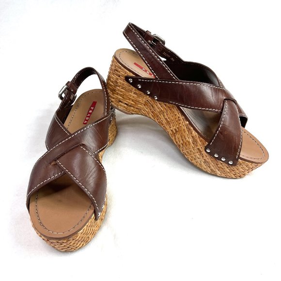 Authentic Prada Wicker Wedge Sandals 39,5 - Picture 7 of 10